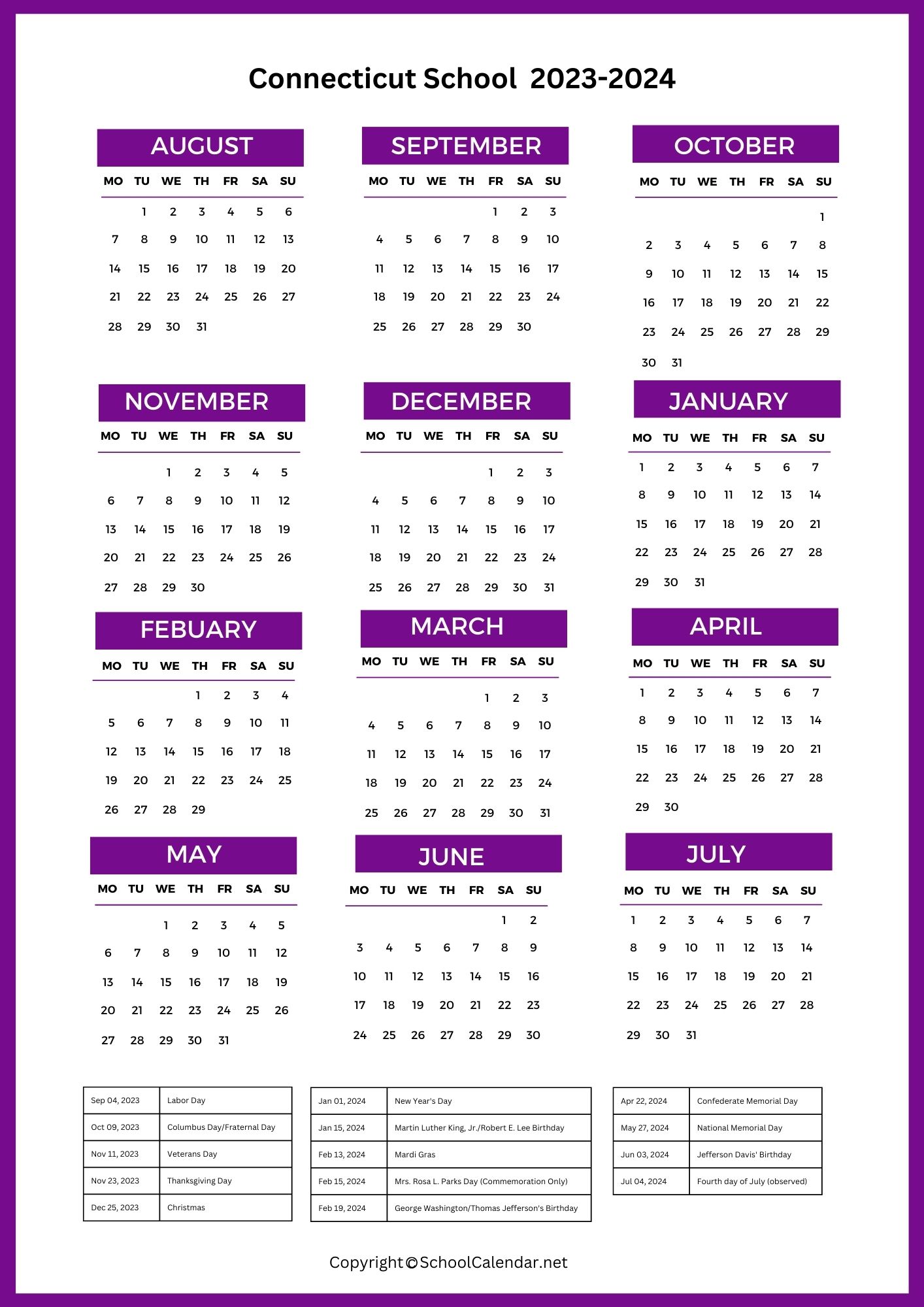 Connecticut School Holiday Schedule 2023