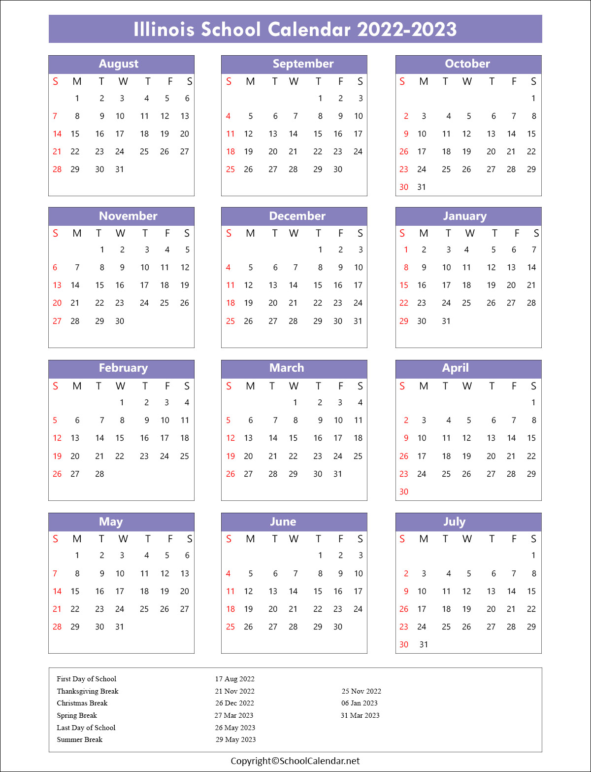 Illinois School Calendar 2022