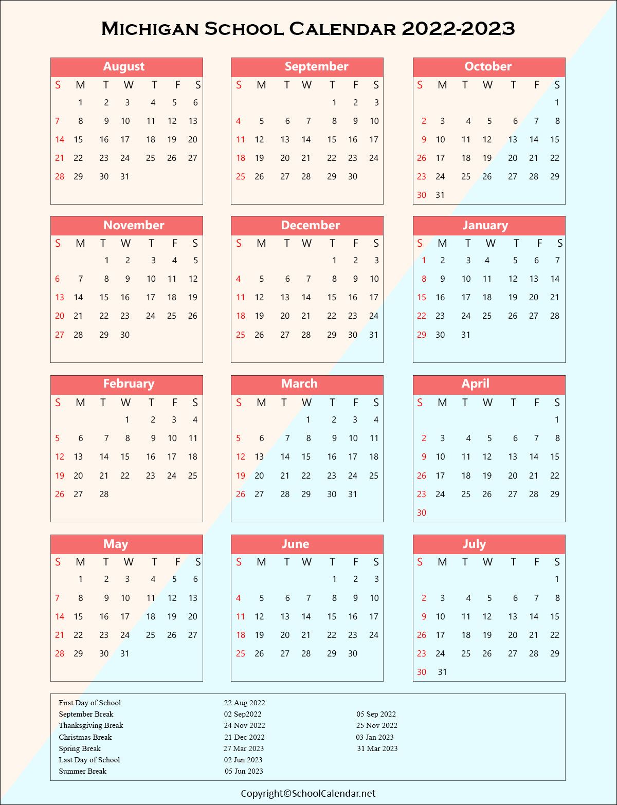 Michigan School Holiday Schedule 2022