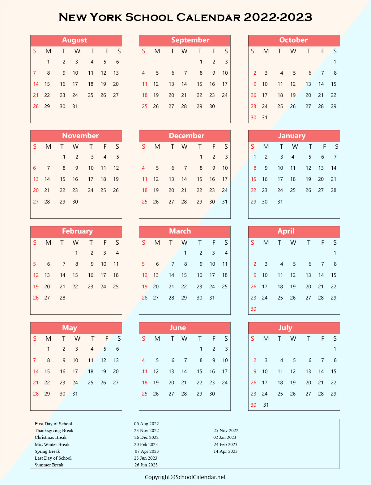 New-York School Holiday Calendar 2022
