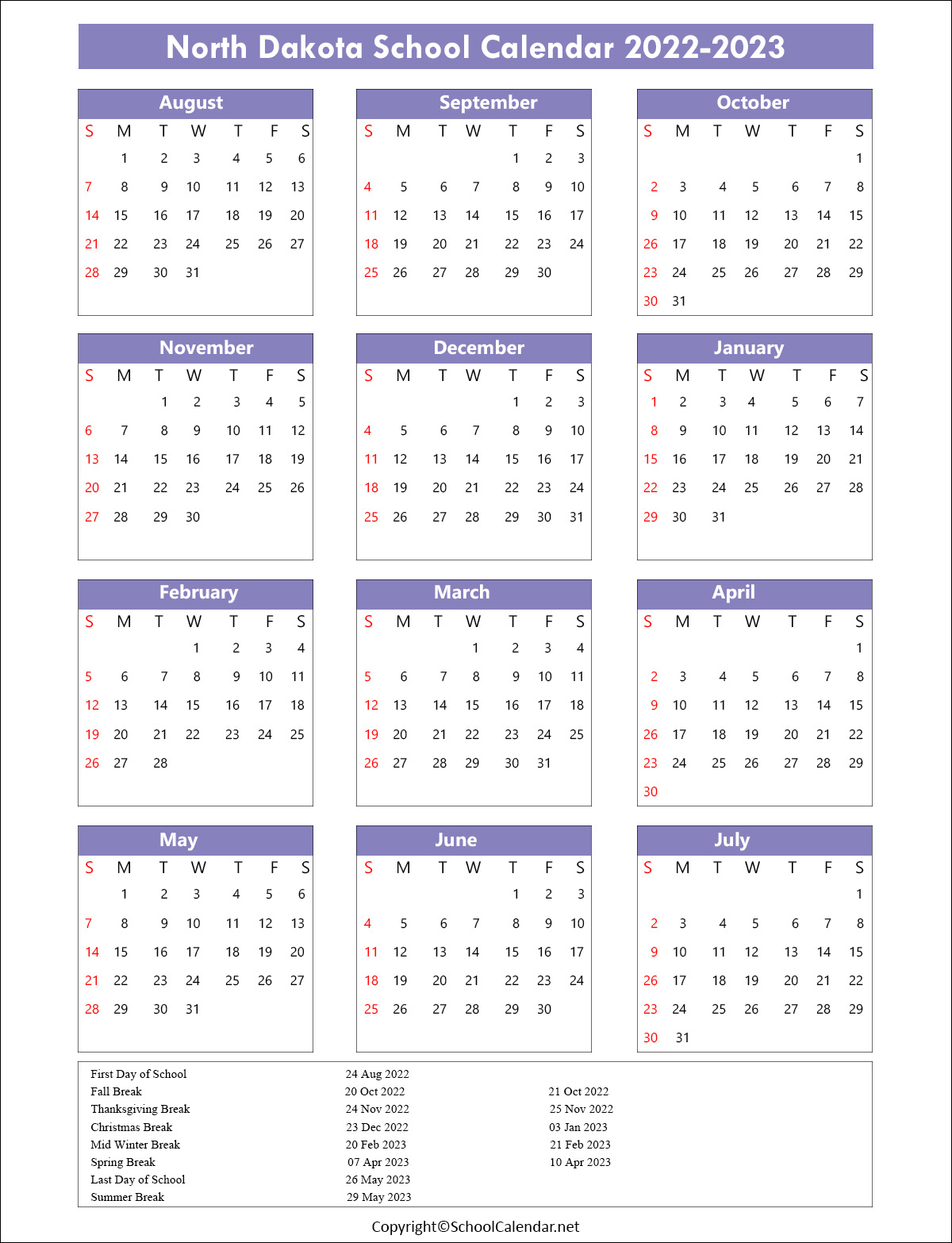 North-Dakota School Calendar 2022