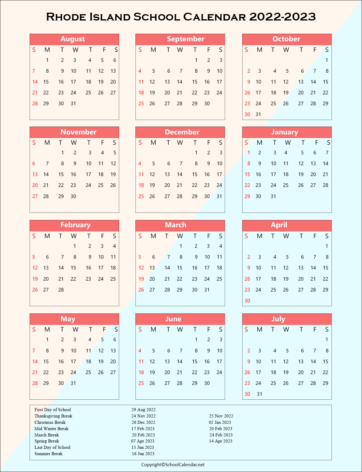 Rhode-Island School Holiday Calendar 2022